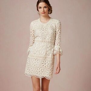 NWOT$398 Anthropologie Anna Sui CLEO Cream/Ivory Lace Floral dress, 10